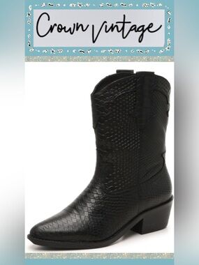 NIB Crown Vintage Black Snakeskin Embossed Leather Cowboy Boots - Women's 8